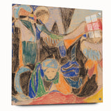 Large abstract wall art on acrylic glass, featuring geometric shapes in bold colors.