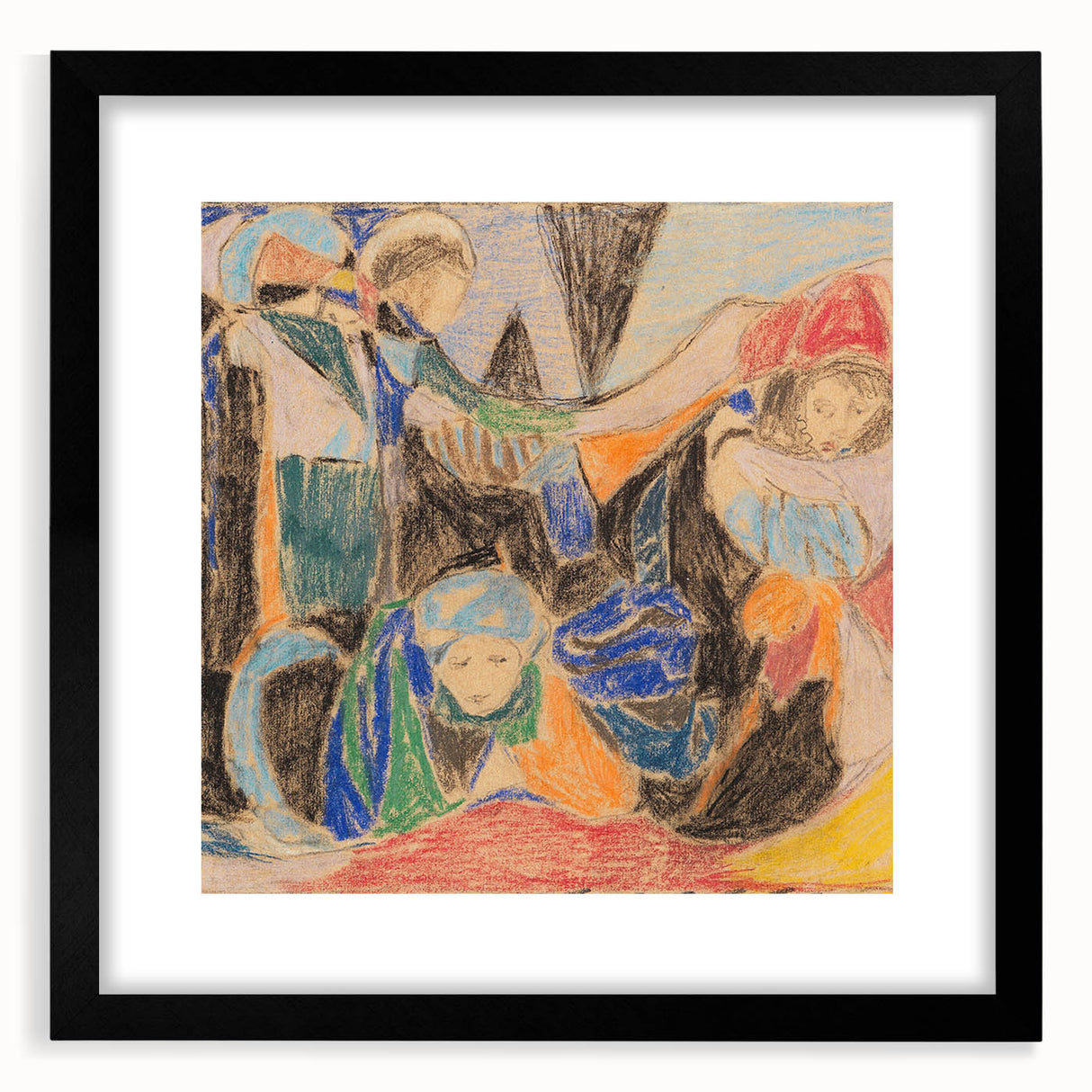 Extra large abstract art print featuring vibrant, colorful textured patterns on a black framed canvas.