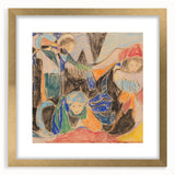 Extra large abstract art print featuring textured swirls in earthy tones on a gold-framed canvas.