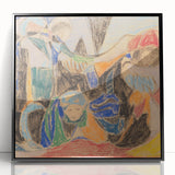 Large abstract wall art in mid-century modernist style, acrylic print in black frame, ideal for modern art wall decor.