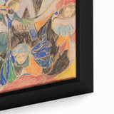 Extra large framed canvas featuring a textured, colorful abstract design in black, ideal for living room decor.
