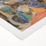 Art Deco poster featuring geometric shapes in muted gold and navy, printed on rolled canvas, suitable for dining room walls.