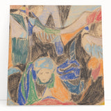 Black and white abstract design on stretched canvas, featuring geometric shapes.