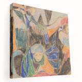 Abstract Adolf Holzel design in muted colors on stretched canvas, suitable for kitchen wall art.