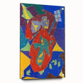 Large abstract wall art in vibrant colors on acrylic glass, ideal for modern bedroom or dining room ambiance.