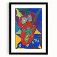Extra large abstract art print featuring vibrant, textured colors on a black framed canvas, ideal for living room decor.