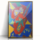 Mid-century modernist art print in muted gold and beige tones, framed acrylic, ideal for nursery wall decor.