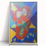 Art deco poster featuring geometric shapes in muted tones on acrylic, ideal for modern art wall decor in a nursery.