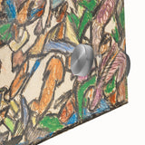 Large abstract wall art in mid-century modernist style on acrylic, featuring bold geometric shapes in primary colors.