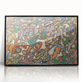 Large abstract wall art featuring mid-century modernist design in muted earth tones on framed acrylic.