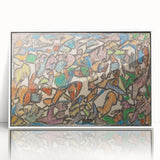 Art Deco poster featuring geometric shapes in muted tones on white acrylic, ideal for nursery wall art.