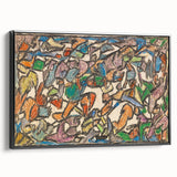 Black and white landscape art painting on framed canvas, featuring a vintage poster style, ideal for bedroom decor.