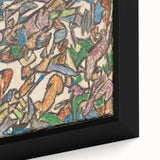 Extra large black wall art featuring colorful, textured abstract design on framed canvas, ideal for living room decor.
