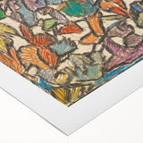 Art Deco poster featuring geometric shapes in pastel shades on rolled canvas, suitable for dining room decor.