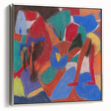 Landscape art painting featuring a colorful, abstract design on a framed canvas.