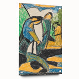 Large abstract wall art on acrylic glass featuring asymmetric patterns in bold colors.