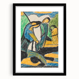 Extra large abstract art print featuring vibrant, colorful textures on a black framed canvas, ideal for living room decor.