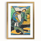 Extra large abstract art print in textured style with muted earth tones, framed in gold, ideal for living room decor.