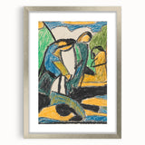 Abstract textured art print in soft pastel colors on a framed canvas, ideal for modern bedroom ambiance.