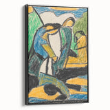 Black and white landscape art painting on framed canvas, featuring minimalist vintage poster art.