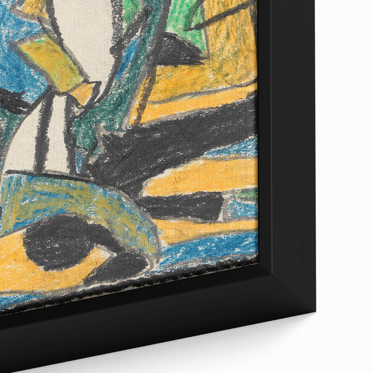 Extra large framed canvas featuring a textured, colorful abstract design in black, ideal for living room decor.