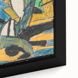 Extra large framed canvas featuring a textured, colorful abstract design in black, ideal for living room decor.