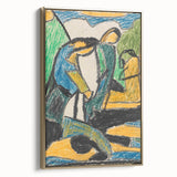 Framed canvas featuring a vintage poster of a black and white landscape painting, ideal for bedroom wall art.