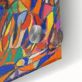 Large abstract wall art in mid-century modernist style, featuring soft geometric shapes on acrylic glass.