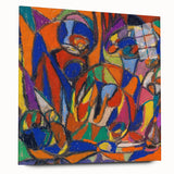 Large abstract wall art in vibrant colors on acrylic glass, ideal for bedroom or dining room decor.