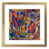 Extra large abstract art print featuring textured designs in muted earth tones, framed in gold, ideal for living room decor.