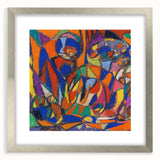 Textured abstract art print in muted earth tones on a framed canvas, suitable for bedroom wall decor.