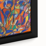 Extra large black wall art featuring colorful, textured abstract design on framed canvas, suitable for living room decor.