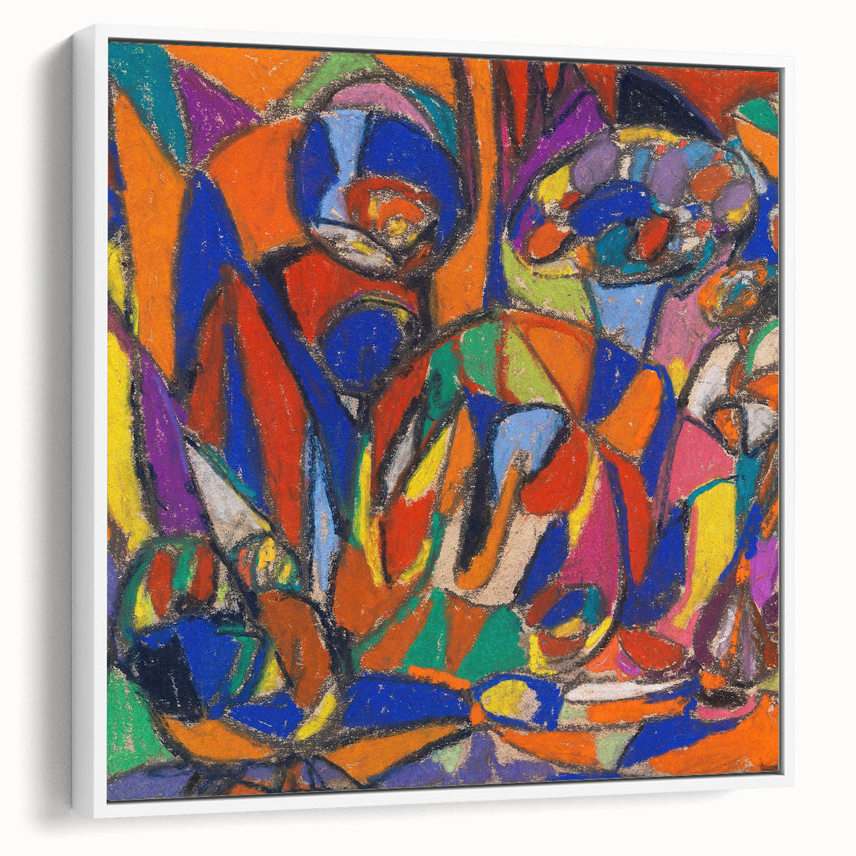 Extra large framed canvas featuring vintage poster art by Adolf Holzel, with colorful abstract design on a black background.