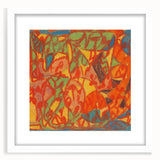 Abstract art print featuring geometric shapes in muted earth tones, framed with a white mat.