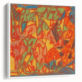 Vintage poster art of colorful abstract design in a white frame, ideal for living room decor.