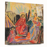 Large abstract wall art in vibrant colors on acrylic glass, suited for bedroom or dining room decor.