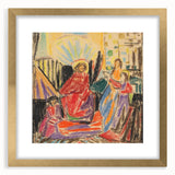 Extra large abstract art print in gold frame, featuring a textured design with muted earth tones.