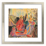 Textured abstract art print in muted earth tones on framed canvas, suitable for enhancing bedroom ambiance.