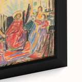 Extra large framed canvas with textured, colorful abstract design in black, ideal for living room decor.