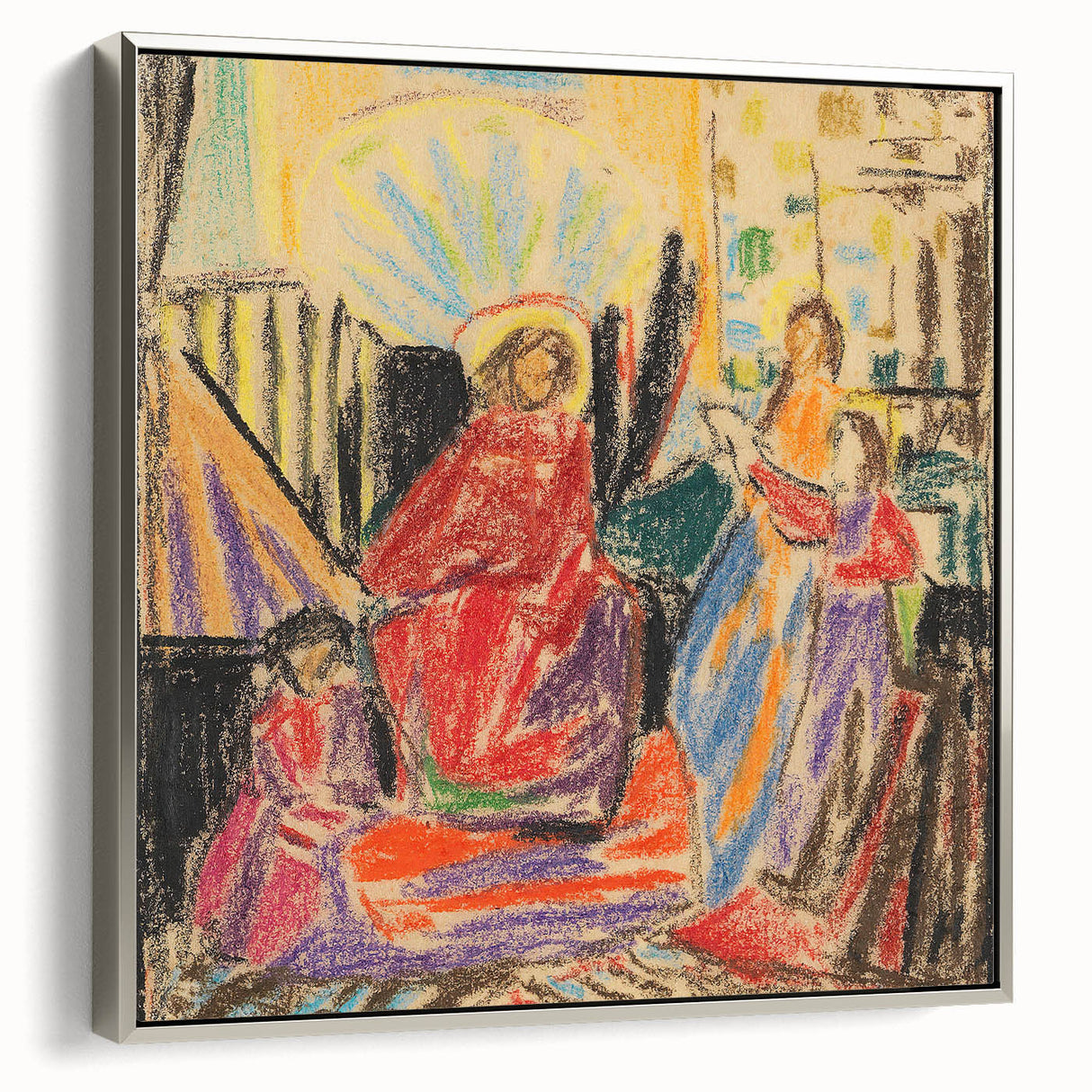Landscape art painting featuring a vibrant, colorful abstract design on a framed canvas, ideal for modern living room decor.