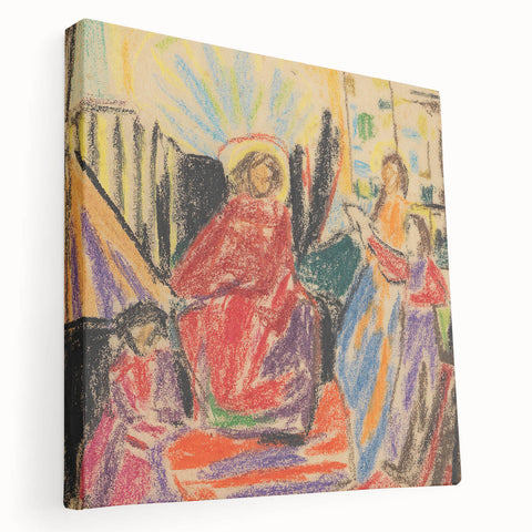 Abstract design by Adolf Holzel in muted colors on a large stretched canvas, ideal for kitchen wall art.