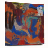 Large abstract wall art in vibrant colors on acrylic glass, ideal for modern bedroom or dining room decor.