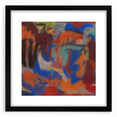 Extra large abstract art print featuring vibrant, colorful textured patterns, mounted in a black frame with mat.