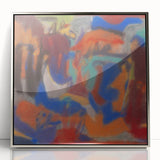 Mid-century modernist art by Adolf Holzel, abstract design in acrylic, silver framed, ideal for modern nursery decor.