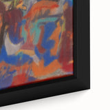 Extra large framed canvas featuring textured, colorful abstract shapes on a black background, suitable for living room decor.