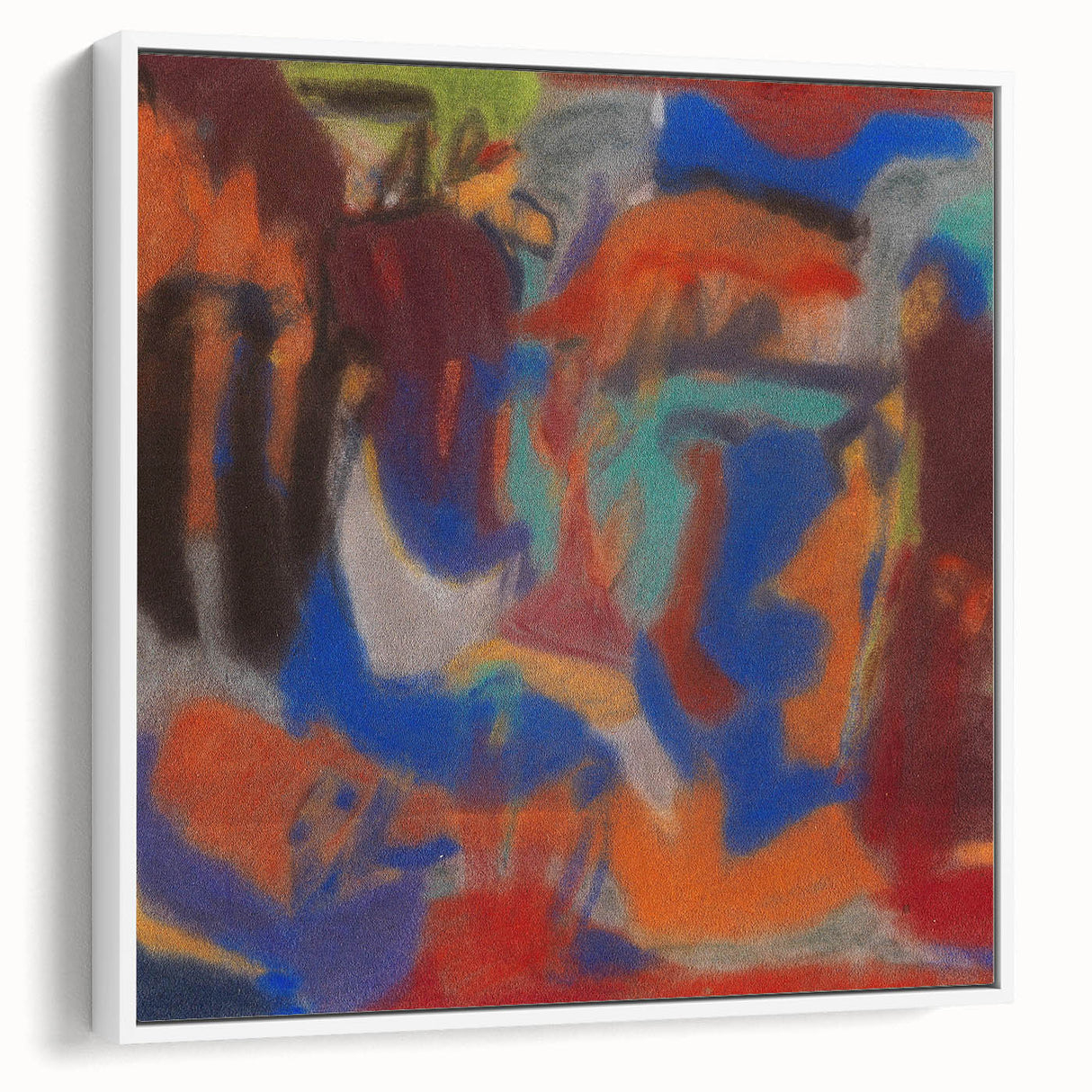 Extra large framed canvas of vintage poster art featuring colorful abstract design, ideal for living room decor.