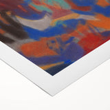 Art deco poster featuring geometric shapes in muted gold and navy, on rolled canvas, suitable for dining room walls.