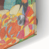 Large abstract wall art in mid-century modernist style with vibrant colors on acrylic, ideal for dining room ambiance.