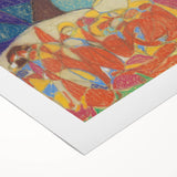 Art deco poster featuring geometric shapes in muted gold and navy, printed on rolled canvas.