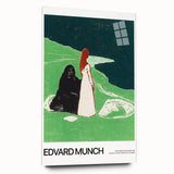 Large abstract wall art print on acrylic glass, featuring bold red and blue tones.